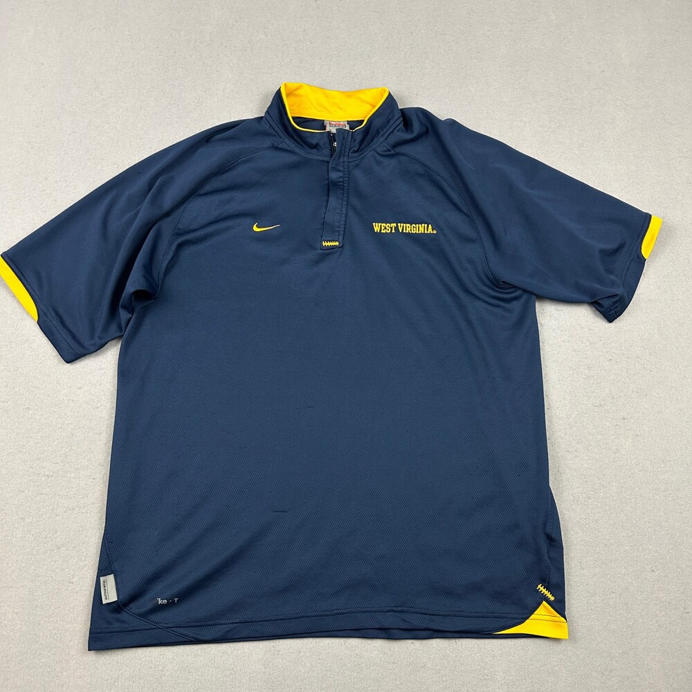 Vintage West Virginia Mountaineers Polo Shirt Men Large Blue Nike 1/4 Zip Y2K L